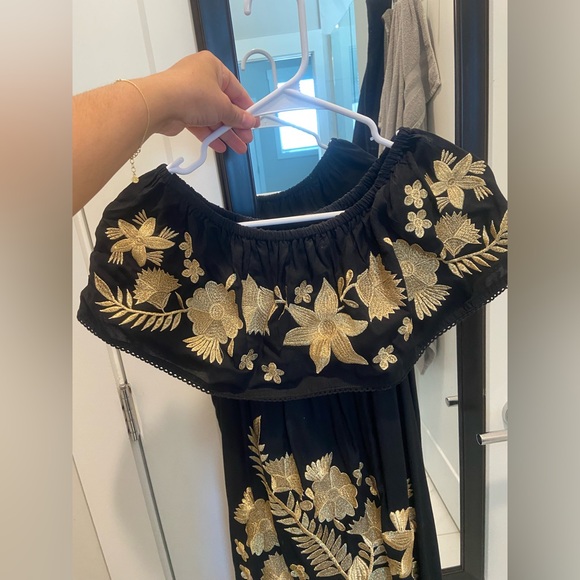 Embroidered Black and Gold Floral Dress size medium - Picture 3 of 5